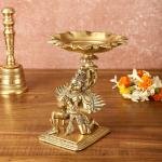 Superfine Brass Garuda Aasan Lamp | 6.5" x 5.7" x 6.5" (16.5 x 14.5 x 16.5 cm) | Vintage Polish | Sacred Light Divine Art